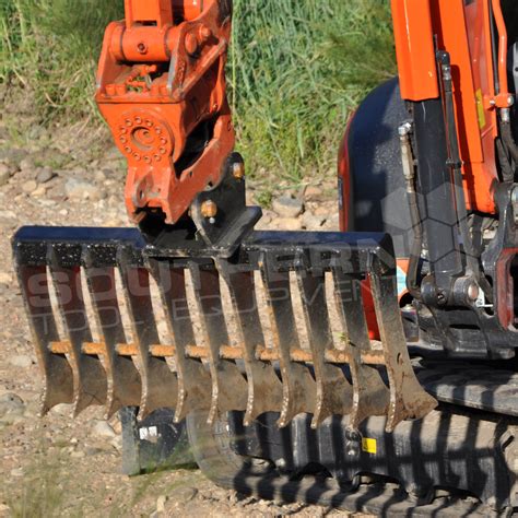 mini excavator rock rake|rake attachment for mini excavator.